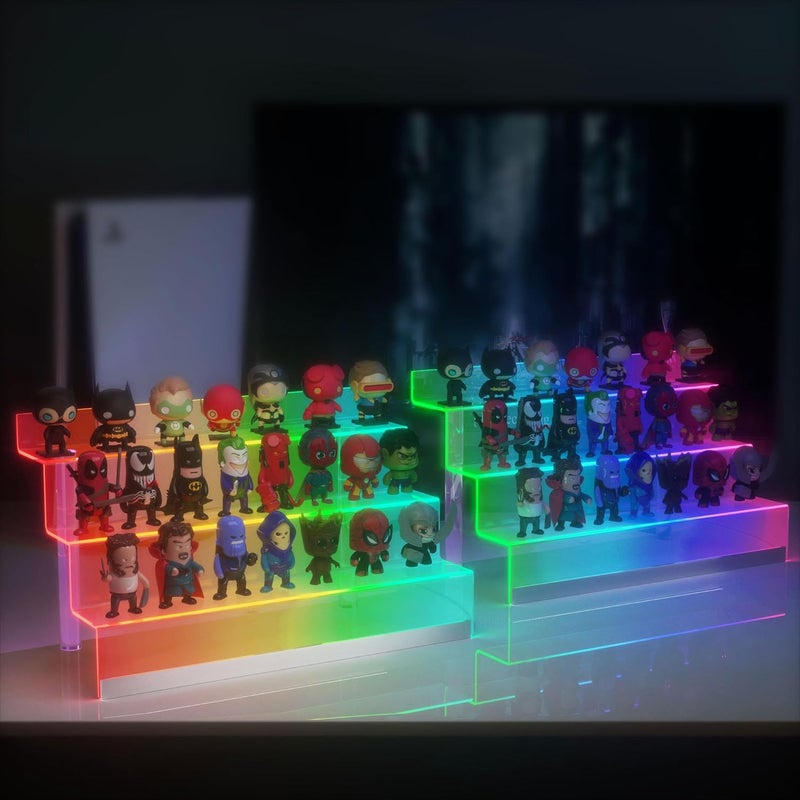 Golener 16” Acrylic Display Organizer with LED Light - 3 Tier Perfume Stand and Display Step Shelves Holder, Cologne Organizer for Men, Figures Stand, Porta Perfumes Para Tocador, Clear Riser, 2 Pack Stands - Image 4